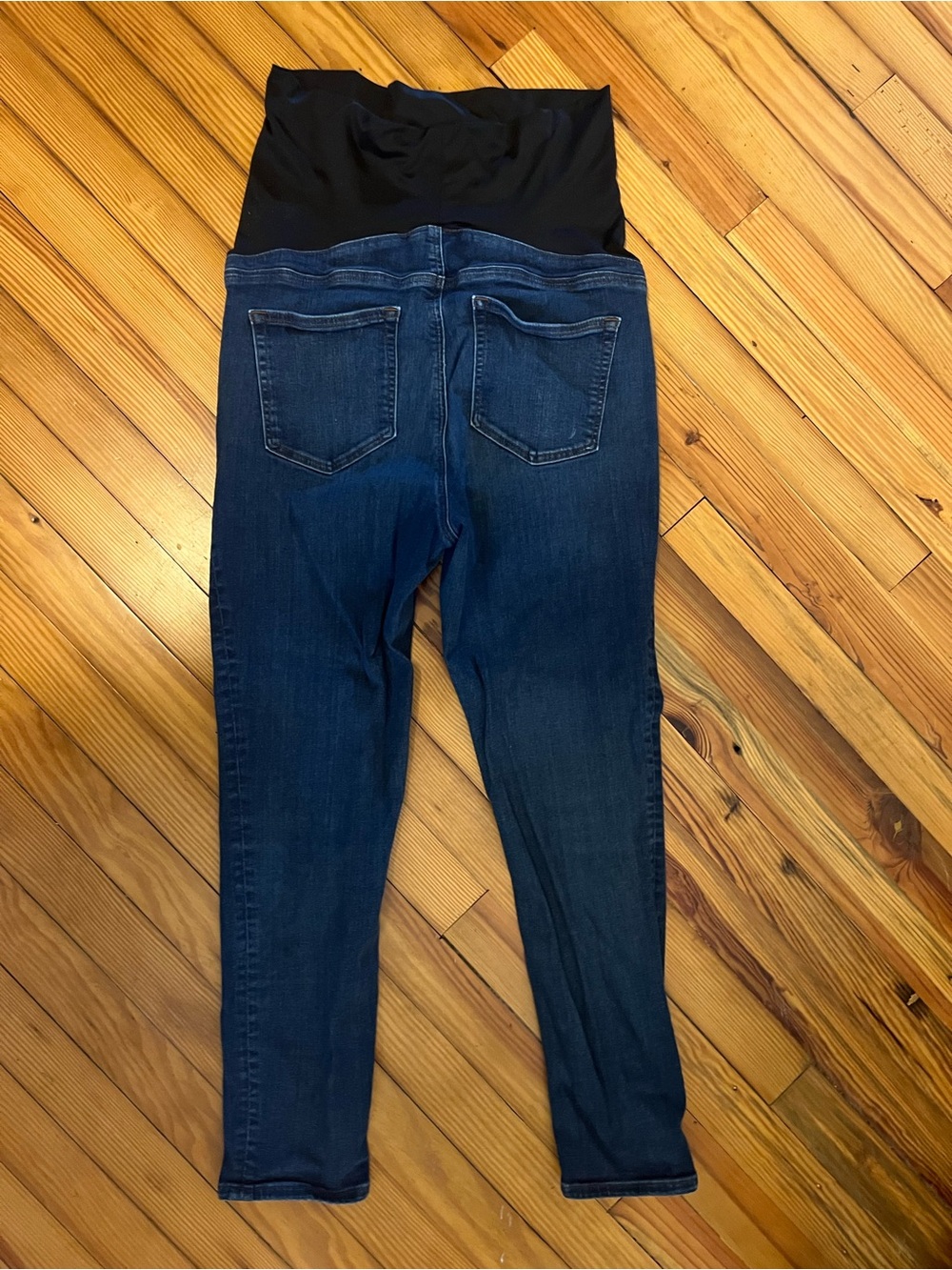 LOFT Dark Blue Maternity Skinny Jeans with Black Waistband